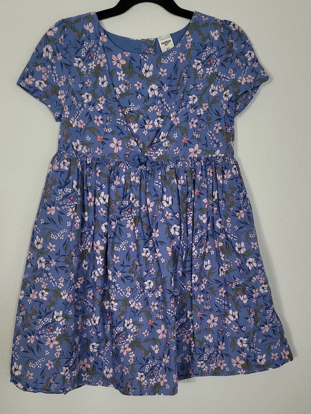 OshKosh Bgosh Girls Floral Dress Size 5 Blue Cotton Fit & Flare Garden Easter